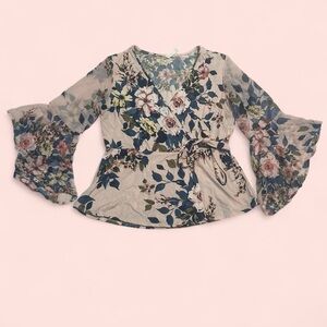 Floral Bell Sleeve Wrap Top